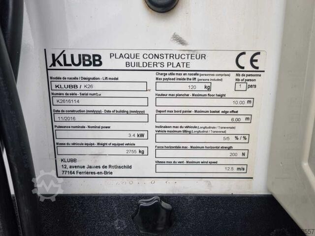 Truck-mounted work platform Opel Movano 2.3 CDTI / KLUBB K26, 12m