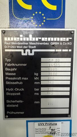 Πρέσα κάμψης με σύστημα ελέγχου Cybelec VisiTouch Pac Weinbrenner GP 80-2550
