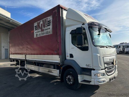 Plattewagen met zeil DAF LF 250, 16 TONNER PLANE MIT LBW,  MANUELL, E6