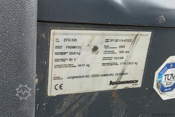 Forklift Jungheinrich EFG535 Electric, Lifting Height 4700mm, Freelift 1