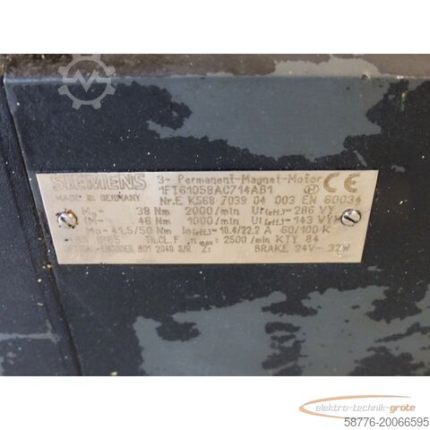 Silnik Siemens Siemens 1FT6105-8AC71-4AB1 Synchron-Servomotor SN:EK568703904003