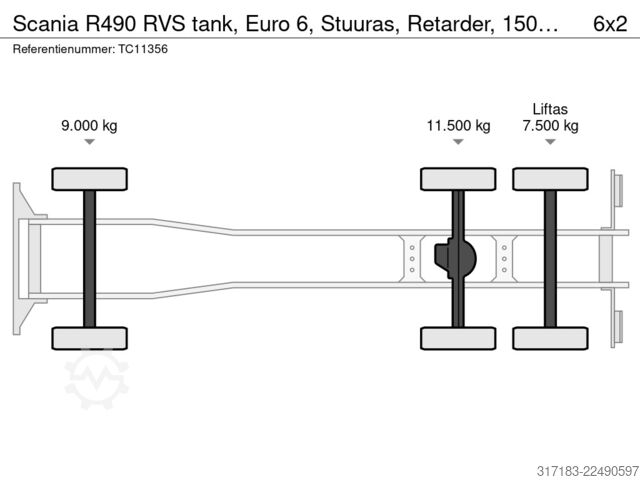 Tankwagen Scania R490 RVS tank, Euro 6, Stuuras, Retarder, 15000...