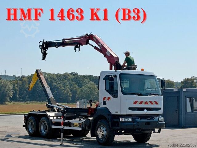 Kroghejselastbil RENAULT KERAX 370 DCI * ABROLLKIPPER 4,85 m * KRAN * 6x4