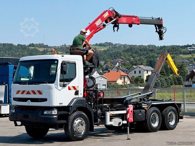 Kroghejselastbil RENAULT KERAX 370 DCI * ABROLLKIPPER 4,85 m * KRAN * 6x4