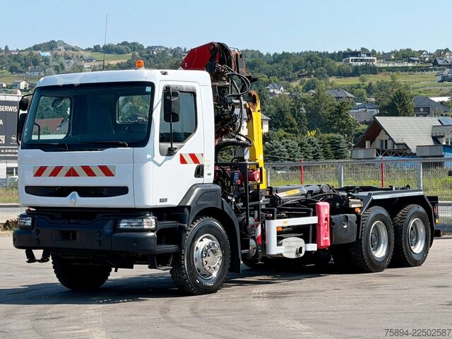 Kroghejselastbil RENAULT KERAX 370 DCI * ABROLLKIPPER 4,85 m * KRAN * 6x4