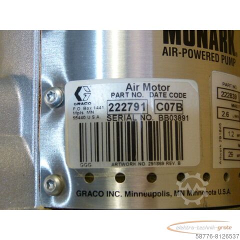 Graco Component Graco Monark 222839 Series H07A Air-Powered Pump mit 222791 Air Motor   - ! -