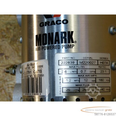 Graco Component Graco Monark 222839 Series H07A Air-Powered Pump mit 222791 Air Motor   - ! -