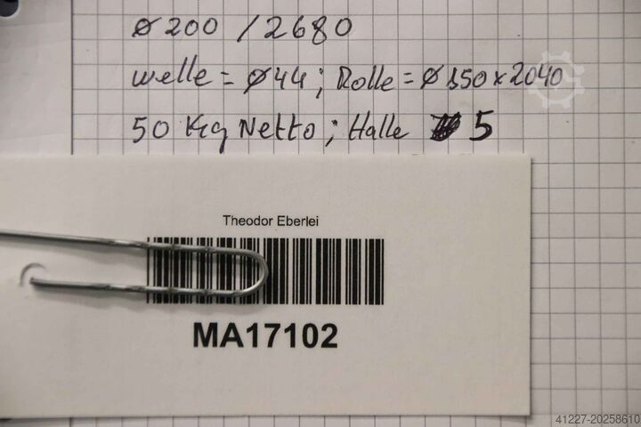 Roldrager voor verpakkingsmachine unbekannt Ø 150 x 2040 mm