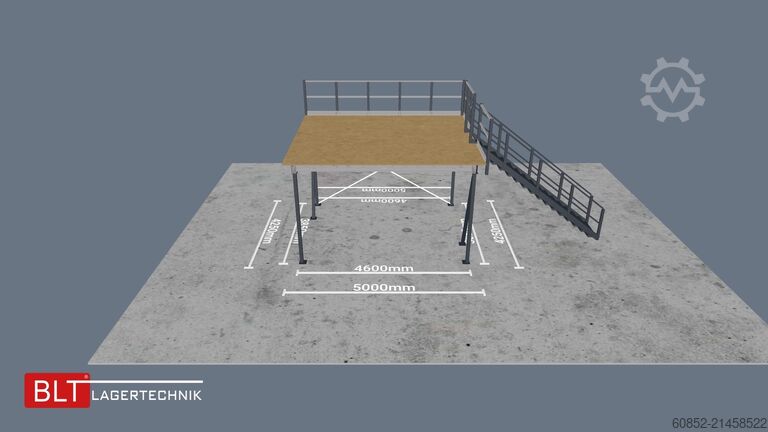 Lagerbühne 21,25 m² Lagerbühne + Treppe 500 kg/m² Geländer an zwei Seiten, Oberkante 300cm