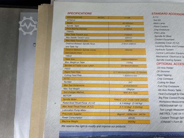 Dikey işleme merkezi YCM SUPERMAX V116B