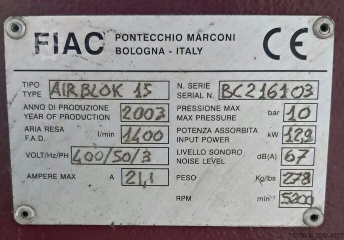 Κοχλιοφόρος αεροσυμπιεστής FIAC FIAC AIRBLOK 15