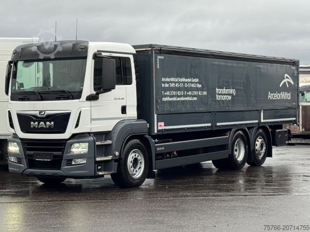 Camión plataforma con toldo MAN TGS 26.460 L / LENKACHSE / STAHLPRITSCHE