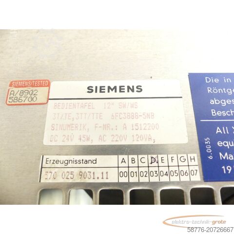 Componente Siemens Siemens SINUMERIK System 3 3T / 570 025 9031.11 / 6FC3888-5NB Bedientafel