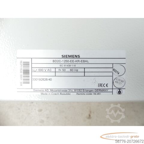 Siemens component Siemens SIVACON 8PS BD2C-1250-EE-KR-EBAL / BD2-1250-KR SN118446 - !