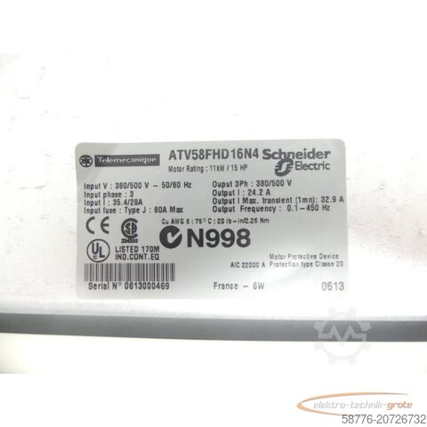 Στοιχείο Telemecanique / Schneider ATV58FHD16N4 Frequenzumrichter SN