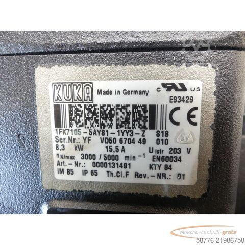 Vezérlőegység KUKA Kuka 1FK7105-5AY81-1YY3-Z Servo Motor SN: YFVD50670449010