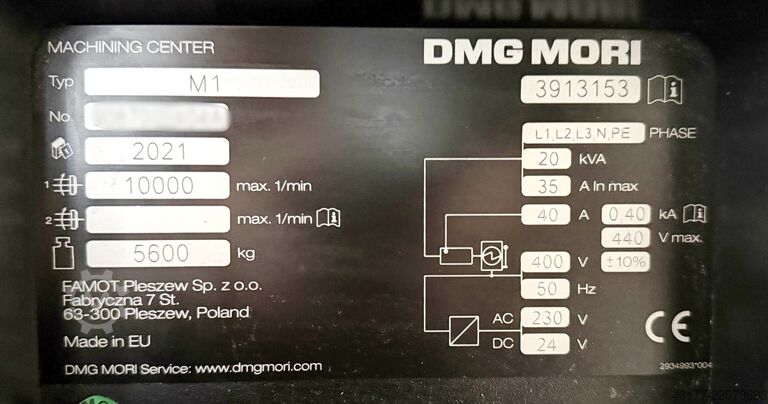 Pionowe centrum obróbcze CNC DMG MORI M1 - Plus - Sinumerik 828D