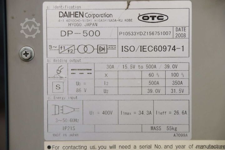 Ψηφιακή πηγή συγκόλλησης inverter (Digital Inverter) OTC DAIHEN DP-500