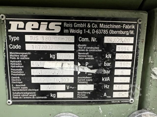 224 Ton Hydraulic 4 Post Spotting Press Reis TUS-180 OK-200