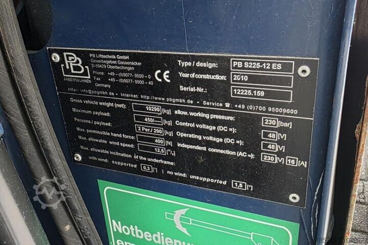 Saxlift PB Lifttechnik S225-12ES Electric, 22.5m Working Height, 450kg Ca