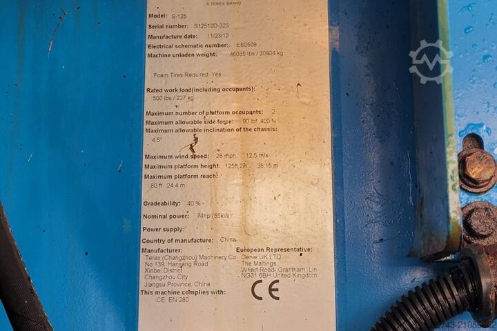 Telescopisch platform Genie S125 As-Is, Diesel, 4x4x4 Drive, 40.1m Working Hei