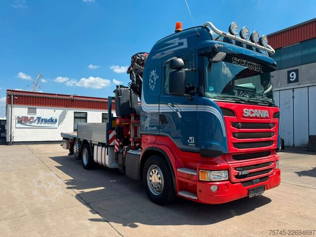 Camión de plataforma SCANIA R 490 * RETARDER * FASSI 14 M * LENK/LIFTACHSE *
