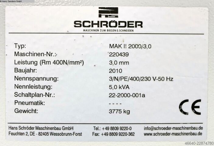 Plieuse de tôle Schröder MAK II / 2000 x 3.0