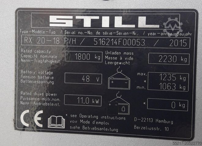 Forklift truck ID no. F00053 STILL RX20 - 18 P/H