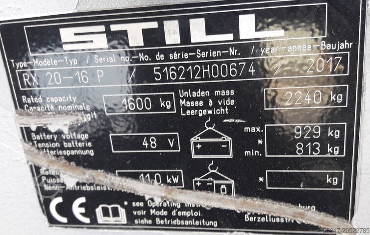 4-wheel forklift truck, ID No. H00674 STILL RX20 - 16P