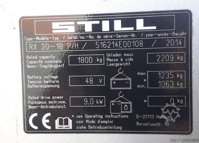 Forklift truck ID no. E00108 STILL RX20 - 18 P/H