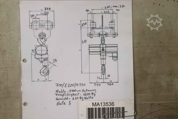 Chain hoist with trolley 1600 kg Konecranes XN10 1604 b1  TDV 1600