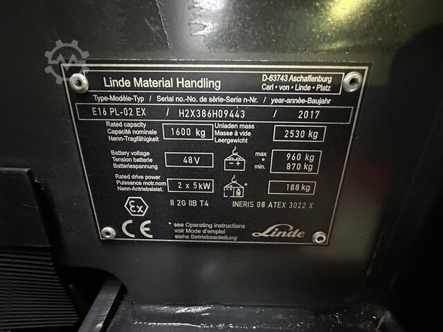 E 16 PL - 386 / 02 Evo - Atex EX Proplan 2G / Ζώνη 1 !! ΝΕΑ μπαταρία !! LINDE E 16 PL - 386 / 02 Evo - Atex EX Proplan 2G / Zone 1 !! NEW battery !!
