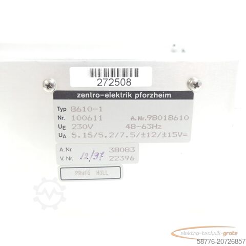Zentro-Elektrik component Zentro-Elektrik zentro-elektrik 8610-1 Power Supply SN:100611