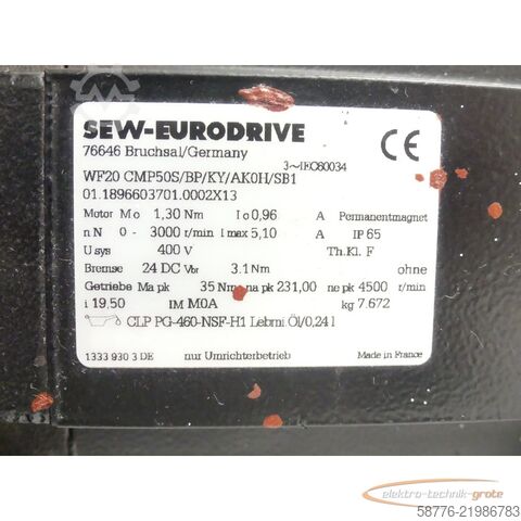 Besturingsunit SEW Eurodrive SEW WF20 CMP50S/BP/KY/AK0H/SB1 Schneckengetriebemotor SN 01.1896603701.0002X13