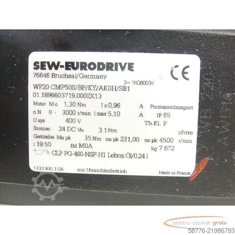 Besturingsunit SEW Eurodrive SEW WF20 CMP50S/BP/KY/AK0H/SB1 Schneckengetriebemotor SN 01.1896603719.0002X13