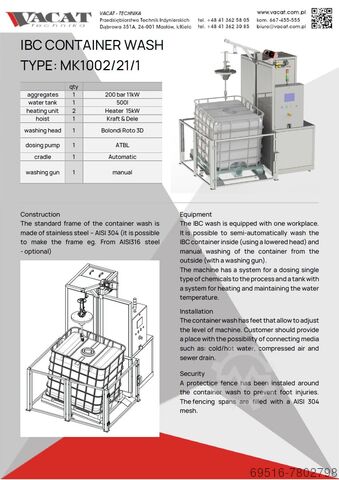 Wassysteem voor IBC containers Vacat-Technika MK1002/21/1