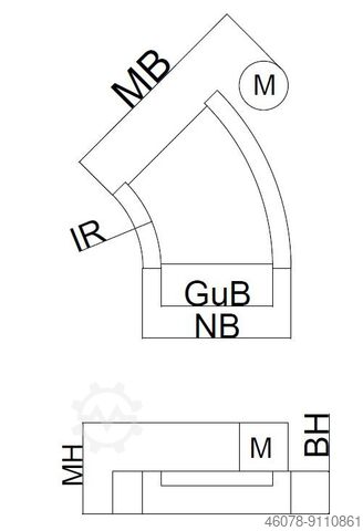 Bochtbandtransporteur links Transnorm 50°-750-550 IR700