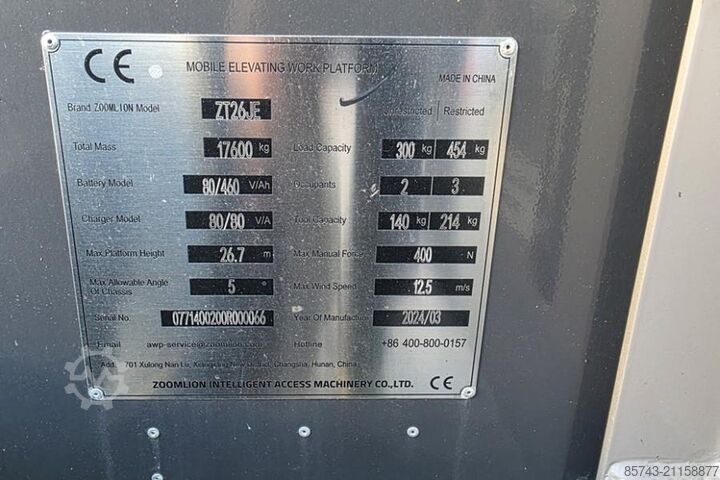 Plataforma telescópica Zoomlion ZT26JE Fully Electric Lithium-Powered, 4x4 Rough T