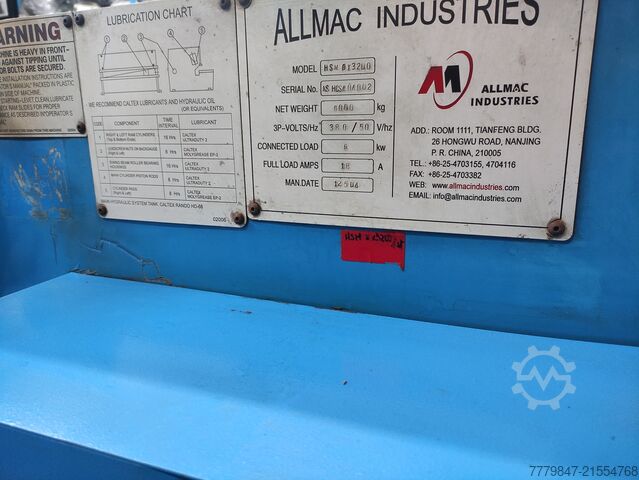 Hydraulické gilotinové nůžky ALLMAC industries 8 X 3200 MM