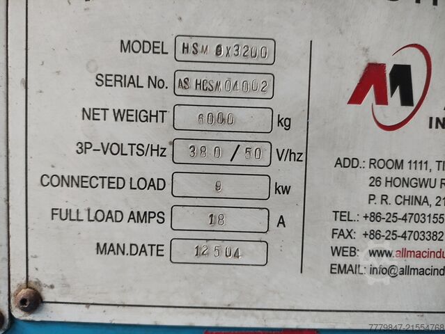 Hydraulické gilotinové nůžky ALLMAC industries 8 X 3200 MM