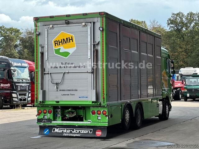Camion per bestiame DAF XF 480 LL 6x2 3.Stock Menke Viehwagen m. Hubdach