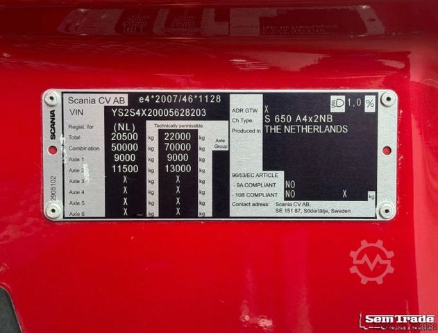 Standard trækkerunit SCANIA S650 V8 NGS KING FULL OPTIONS FULL AIR SUPER CON