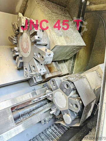 CNC-draaibank met 2 staafladers van het merk Hydrobar Miyano BNC 34-S Gegenspindel + JNC 45-T 2. Revl