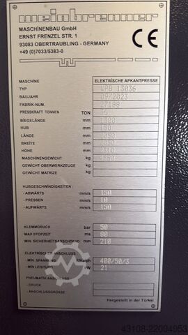 Elektromos-szervomechanikus élhajlító prés Weinbrenner WPB 13036