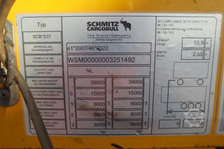 Posuvné plachty Schmitz Cargobull SCB3ST CoC Documents, TuV Loading Certificate, Dut