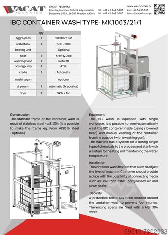 Wassysteem voor IBC containers Vacat-Technika MK1003/21/1