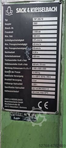 Hydraulische transferpers SACK & KIESSELBACH TRP 200