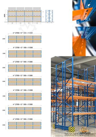 Paletă 70 Rahmen, 224 Traversen 2,7 m 2t/Eb. ca.158 m, 4 m hoch, 2 Eb. TOTAL-REGAL