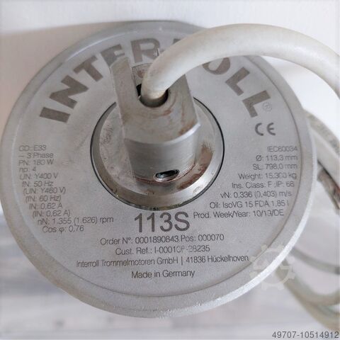 Κινητήρας τυμπάνου, κινητήρας μεταφορικής ταινίας Interroll 113S 800 mm 0,18 kW, 24 m/min