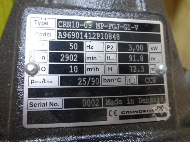 Vertikale mehrstufige Hochdruckkreiselpumpe; Neuwertige Kreiselpumpe als Ersatzteilspender, Wasserpu GRUNDFOS CRN 10-09 MP-FGJ GI-V